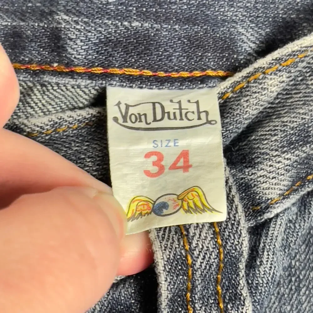 VTG Y2K Von‎ Dutch Originals Greaser Selvedge Blue Straight Jeans Mens 34 x 33